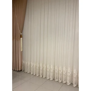 Nivemes Home Nivemeshome Ren Nakışlı Krem 1/3 Sık Pile Tül Perde Apm