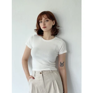 Kaşkorse Kumaş Badi Crop Kadın Beyaz