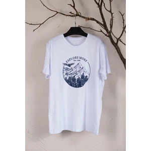 Sıfır Yaka Büyük Beden Baskılı Penye Erkek T-Shirt