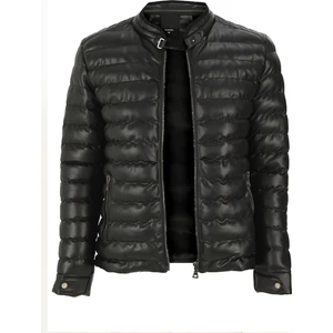 NorthFashion Erkek Siyah Slim Fit İçi Kürklü Su Geçirmez Şişme Deri Ceket & Mont