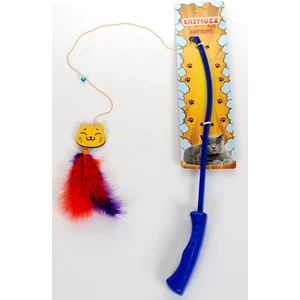 Özel Tüylü Zilli Kedi Figürlü Plastik Saplı Kedi Oyuncağı Oltası