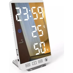 6 Inç Dijital Aynalı LED Ekran Masa Saati Alarm Sıcaklık Nem USB