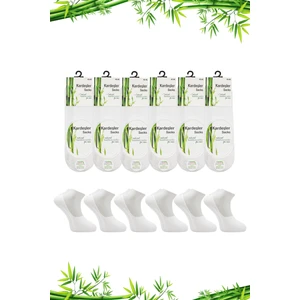 Bambu Erkek Babet Beyaz Çorap Dikişsiz Görünmez Kaydırmaz Topuk Silikonlu 6'lı Paket