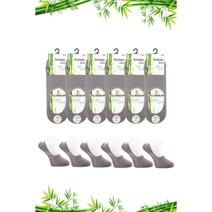 Bambu Erkek Babet Gri Çorap Dikişsiz Görünmez Kaydırmaz Topuk Silikonlu 6'lı Paket