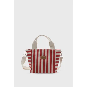Kadın Kırmızı Çizgili Mini Keten Tote Çanta