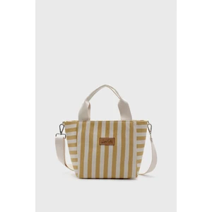 Kadın Sarı Çizgili Mini Keten Tote Çanta