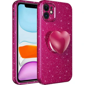 Apple iPhone 11 Kılıf Simli Pop Soketli Kalp Kapak