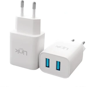 Linktech C206 Çift USB Çıkışlı 10W 2.1A Şarj Aleti (Başlık) Beyaz