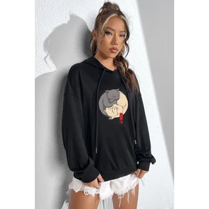 Unisex Yin Yang Cats Baskılı Sweatshirt