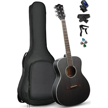 Midex XC-250BK Profesyonel Akustik Gitar 4/4 Yetişkin Üst Segment (Gigbag Çanta Tuner Capo