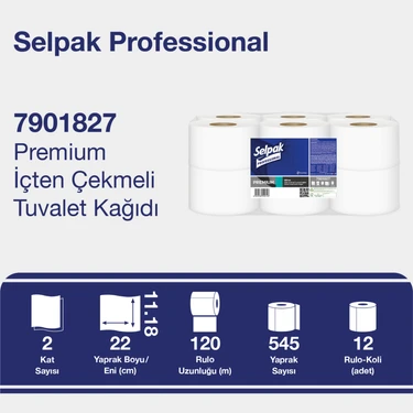 Selpak Professional İçten Çekmeli Tuvalet Kağıdı 120 m 12'li 2 Katlı Beyaz