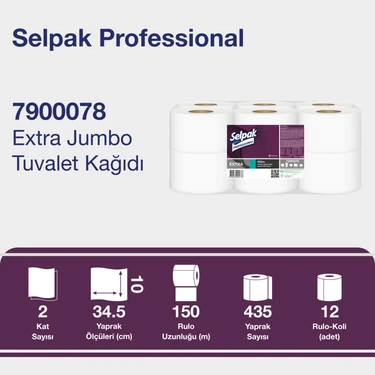 Selpak Professional Jumbo Tuvalet Kağıdı 12 Rulo 150 m Uzunlukta Ekstra Yumuşak ve