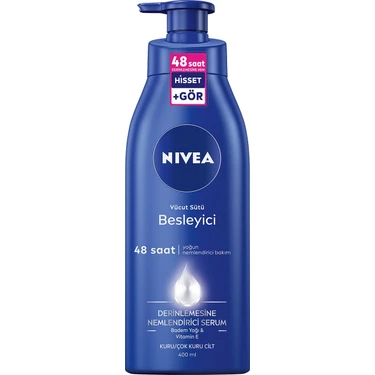 NIVEA Besleyici Vücut Sütü 400ml; Kuru ve Çok Kuru Ciltler;48 Saat Nemlendirici Vücut Losyonu;E