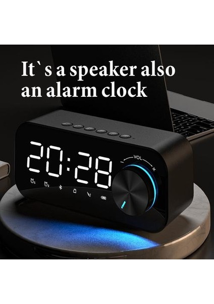 Bluetooth Kablosuz Hoparlör Taşınabilir Bas Masaüstü Subwoofer Saat Hoparlör Açık Müzik Kutusu Hıfı Tf Fm Radyo ile LED Işık (Yurt Dışından)