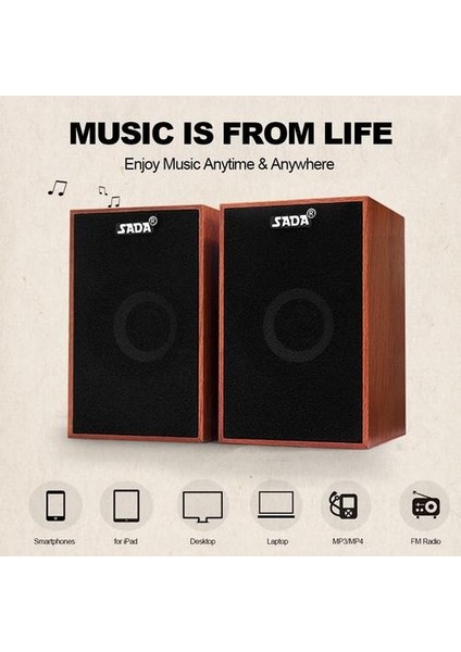 Kablolu Hoparlörler Bilgisayar Ahşap Subwoofer Hoparlörler 3.5mm Stereo ile Pc Masaüstü Dizüstü Dizüstü Müzik Çalar (Yurt Dışından) fiyatları