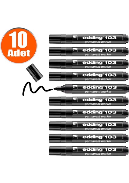 103 Kalıcı Işaretleyici Marker Siyah Kalem Metal Plastik Cam (10 Adet)
