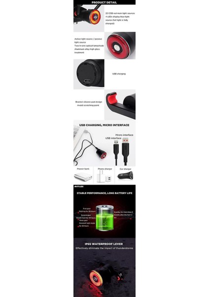 Antusi Q5 IP65 Akıllı Bisiklet Bisiklet Bisiklet Fren Arka Lambası USB Şarj Edilebilir Arka Işık Motosiklet (Yurt Dışından)