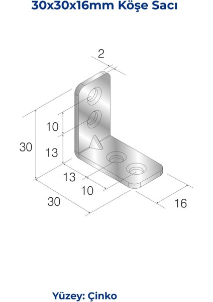 Köşe Sacı 2mm 16X30X30MM Çinko