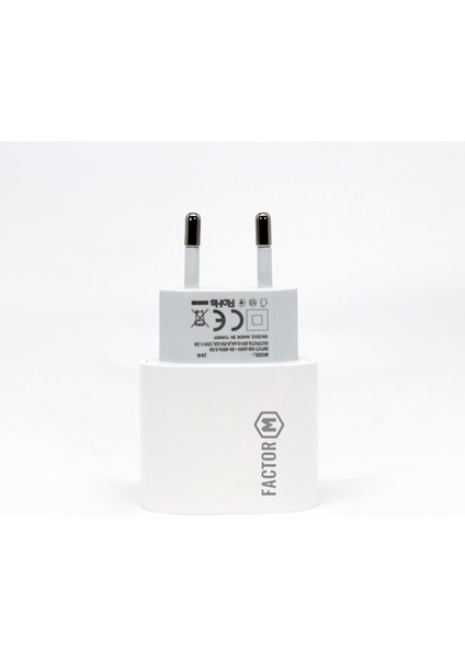 Factor M PD20W Quick Charger 20W Type-C To Lightning 2m Kablolu Şarj Set Beyaz