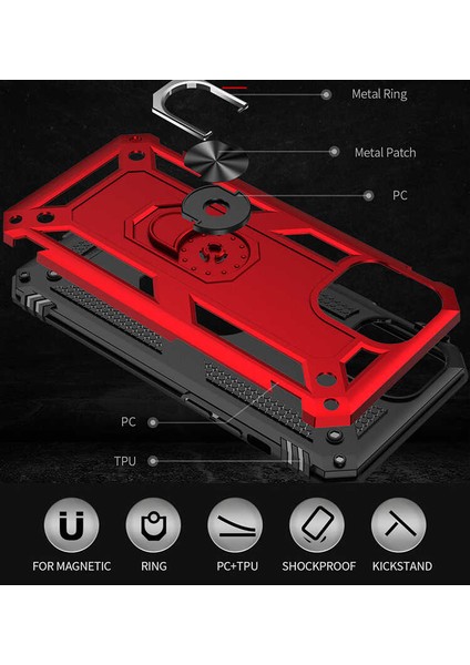 Apple iPhone 12 Pro Max Kılıf Vega Tank Sert Yüzüklü Standlı Zırh Koruma Kapak