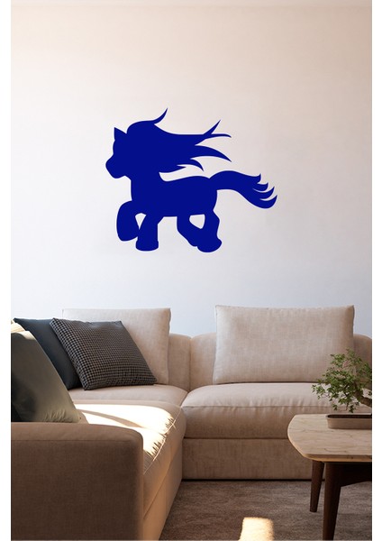 Solan Koşan Sevimli Midilli At Yavrusu 60 x 50 cm Duvar Sticker - Lacivert