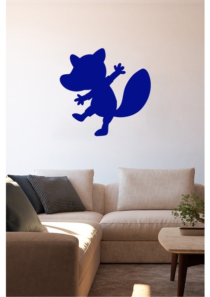 Tek Ayağı Üzerinde Duran Oynayan Ayıcık 60 x 60 cm Duvar Sticker - Lacivert