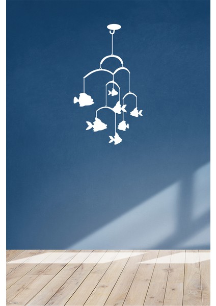 Askı ile Oluşturulmuş Balıklar 30 x 60 cm Duvar Sticker - Beyaz