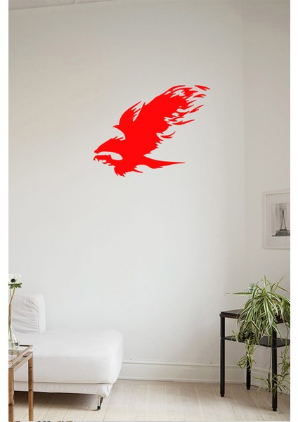 Hızlı Bir Şekilde Uçan Kızgın Kartal Doğan 60 x 46 cm Duvar Sticker - Kırmızı