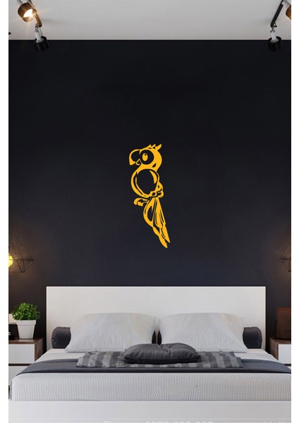 Ağaçta Duran Dikkatli Sevimli Papağan 23 x 60 cm Duvar Sticker - Sarı