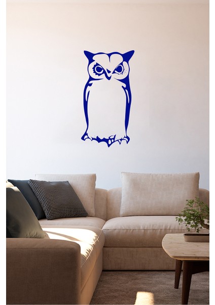 Uzun Uzun Düşünerek Bakan Baykuş 30 x 60 cm Duvar Sticker - Lacivert