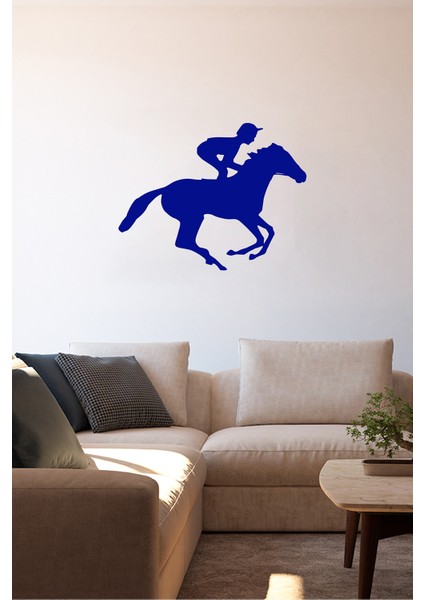 Poligon Da Dört Nala Giden At ve Koşucusu 60 x 45 cm Duvar Sticker - Lacivert
