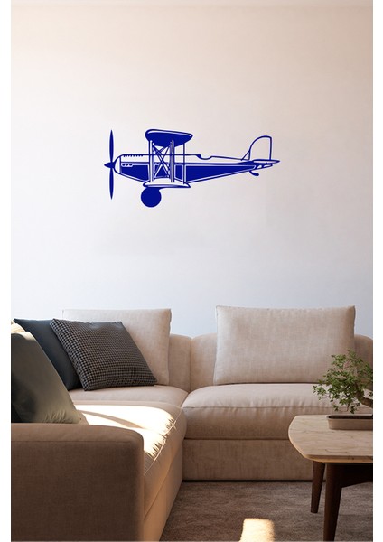 Ilk Uçaklardan Eski Tarihi Tayyare 60 x 30 cm Duvar Sticker - Lacivert