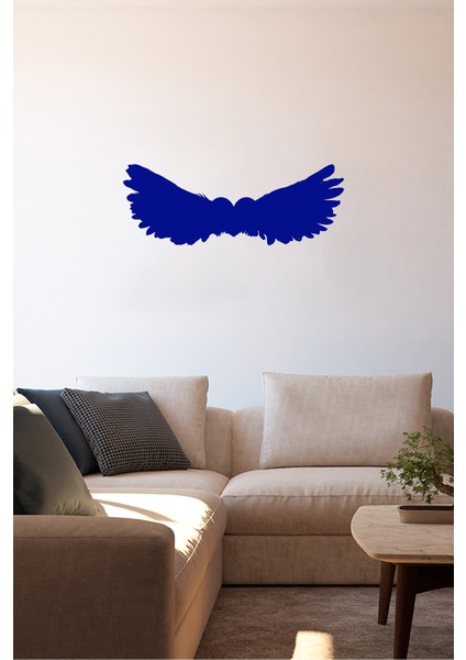 Sağa Sola Açılmış Büyük Tüylü Kanat 60 x 20 cm Duvar Sticker - Lacivert