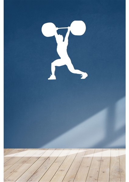 Ağırlıkları Halteri Kaldıran Sporcu Halterci Adam 46 x 60 cm Duvar Sticker - Beyaz