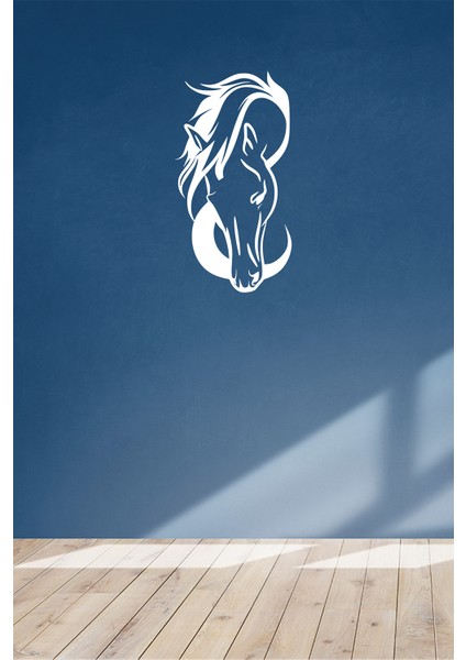 Başını Aşağıya Doğru Eğilen Yeleli At 30 x 60 cm Duvar Sticker - Beyaz