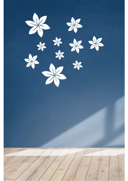 Altı Yapraklı Küçükten Büyüğe Çiçekler 60 x 50 Duvar Sticker - Beyaz