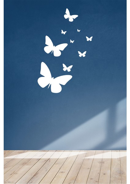 Farklı Ebat ve Ölçülerde Kelebekler 60 x 42 cm Duvar Sticker - Beyaz