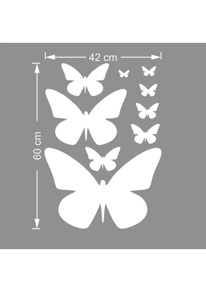 Farklı Ebat ve Ölçülerde Kelebekler 60 x 42 cm Duvar Sticker - Beyaz