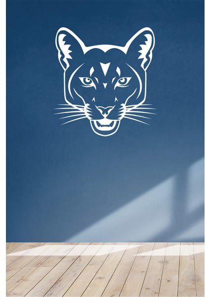 Ağzını Açmış Sevimli Aslan 60 x 60 cm Duvar Sticker - Beyaz