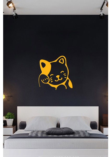 Uykusu Gelen Sevimli Kedi Yavrusu Pisi 60 x 60 cm Duvar Sticker - Sarı