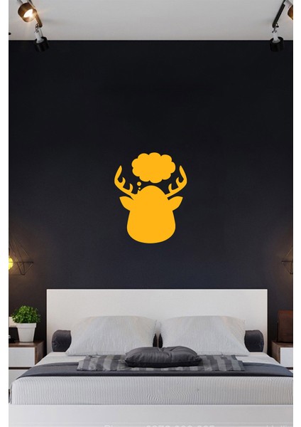 Üzerinde Bulut Olan Düşünceli Geyik 50 x 60 cm Duvar Sticker - Sarı