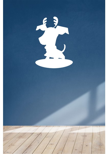 Başında Boynuzu Olan Komik Yavru Köpek 30 x 60 cm Duvar Sticker - Beyaz