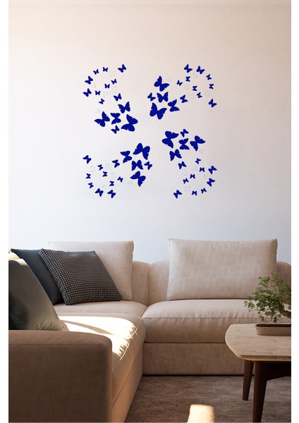 Kelebek Şeklinde Oluşturulmuş Kelebekler 60 x 60 cm Duvar Sticker - Lacivert