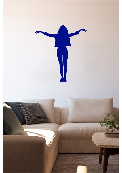 Kollarını Geniş Şekilde Açan Sırtı Dönük Kadın 54 x 60 cm Duvar Sticker - Lacivert