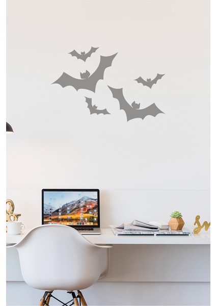 Büyükten Küçüğe Uçuşan Yarasalar 60 x 40 cm Duvar Sticker - Gri
