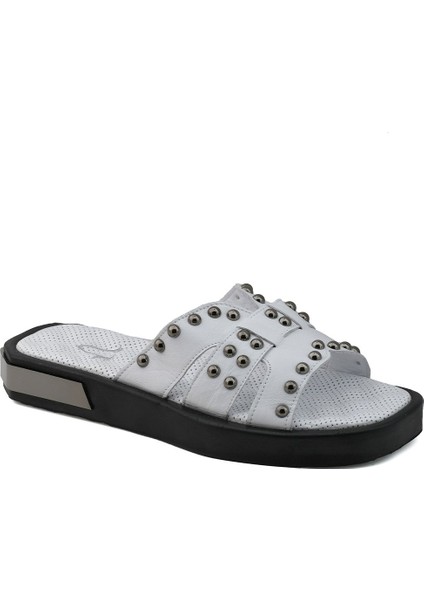 Beyaz Kadın Deri Terlik