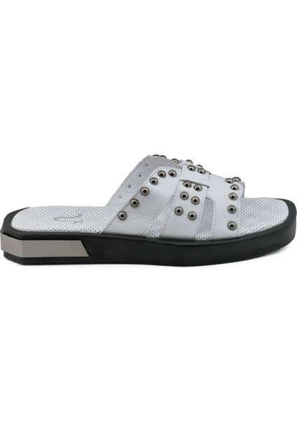 Beyaz Kadın Deri Terlik modelleri