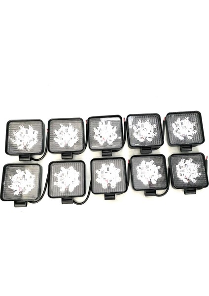 9 Led Kare Projektör Off Road Çalışma Sis Lambası 27 W 12-30 V 10 Adet