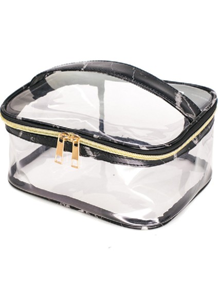 Pu Kozmetik Çantası, Pvc Şeffaf Mermer Desen Su Geçirmez Taşınabilir Çok Fonksiyonlu Büyük Kapasiteli Kozmetik Çantaya (Yurt Dışından)