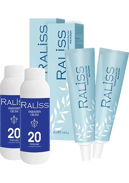 2 Adet Raliss Saç Boyası 6.0 Koyu Kumral - 60 ml + 2 Adet Raliss Oksidasyon Kremi (90ML)